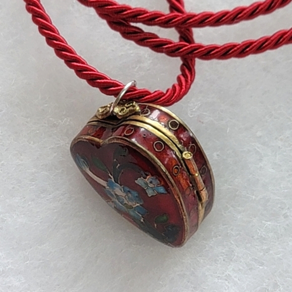 Locket Cloisonne Enamel HEART Trinket Box Pendant Long Necklace - Picture 7 of 9